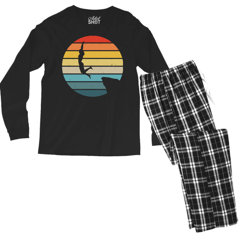 Scuba Diving T  Shirt Cliff Diving Silhouette On A Distressed Retro Su Men's Long Sleeve Pajama Set | Artistshot