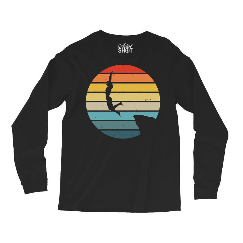 Scuba Diving T  Shirt Cliff Diving Silhouette On A Distressed Retro Su Long Sleeve Shirts | Artistshot