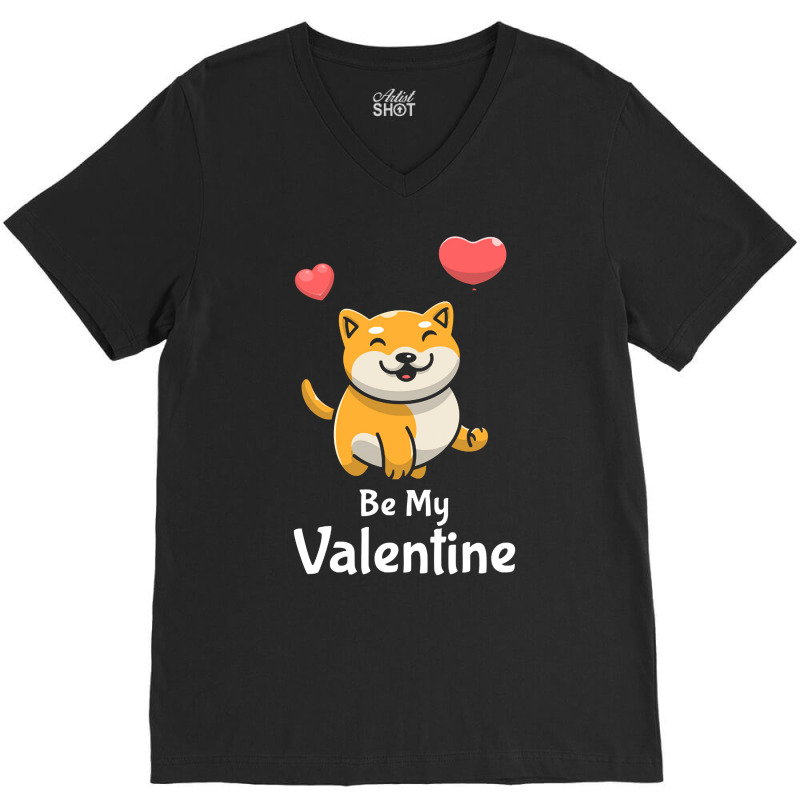 Shiba Inu Lovers T  Shirt Cute Shiba Inu Dog With Red Heart Be My Vale V-neck Tee | Artistshot