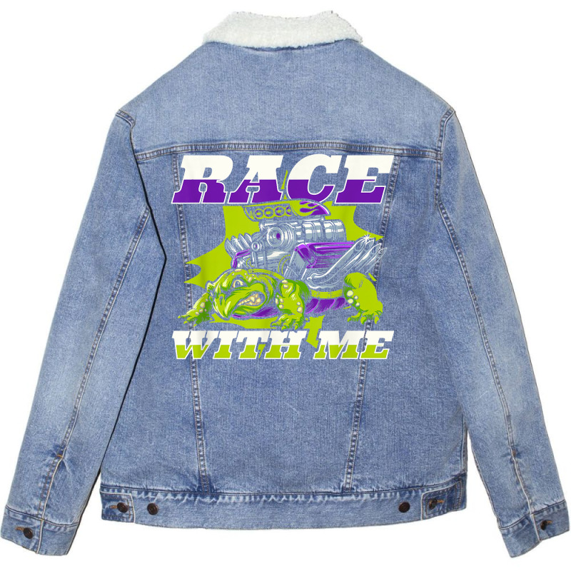 Race With Me Alligator Snapping Red Eared Slider Turtle T Shirt Unisex Sherpa-lined Denim Jacket | Artistshot