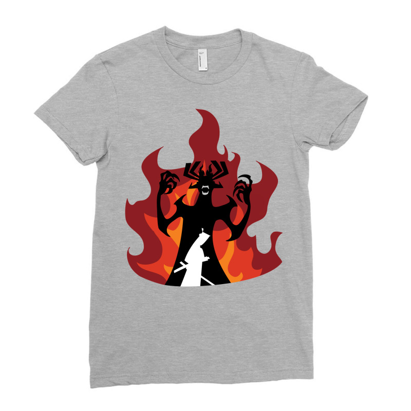 Samurai Jack™ Vs Aku Final Battle Ladies Fitted T-Shirt by memererhart1 | Artistshot