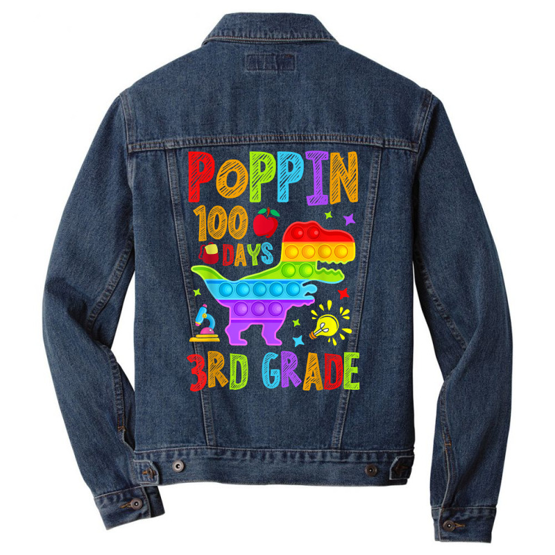 Poppin 100 Days 3rd Grade Dinosaur School Kid Elementary T Shirt Men Denim Jacket | Artistshot