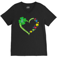 St Patricks Day Autism Awareness Heart T  Shirt Funny Autism St Patric V-neck Tee | Artistshot