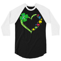 St Patricks Day Autism Awareness Heart T  Shirt Funny Autism St Patric 3/4 Sleeve Shirt | Artistshot