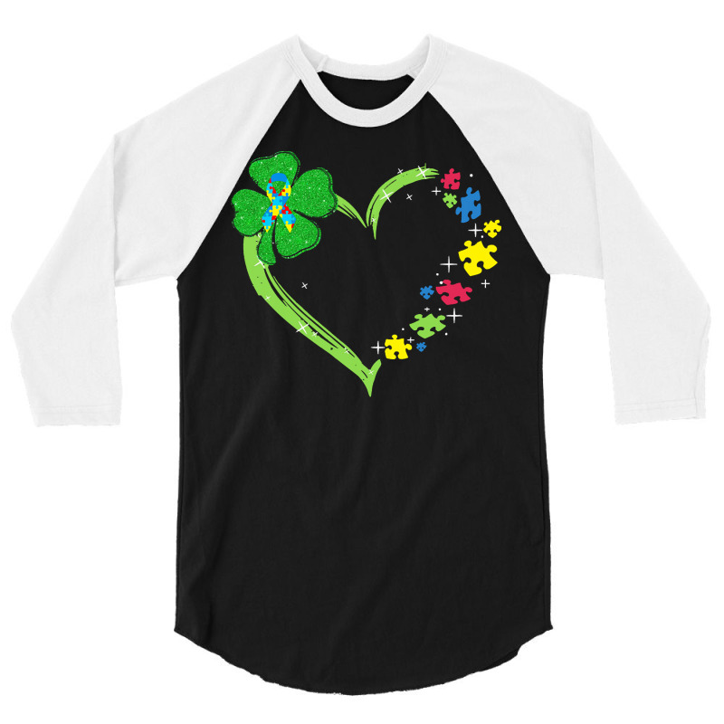 St Patricks Day Autism Awareness Heart T  Shirt Funny Autism St Patric 3/4 Sleeve Shirt | Artistshot