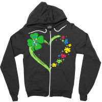 St Patricks Day Autism Awareness Heart T  Shirt Funny Autism St Patric Zipper Hoodie | Artistshot