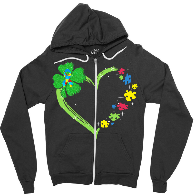 St Patricks Day Autism Awareness Heart T  Shirt Funny Autism St Patric Zipper Hoodie | Artistshot