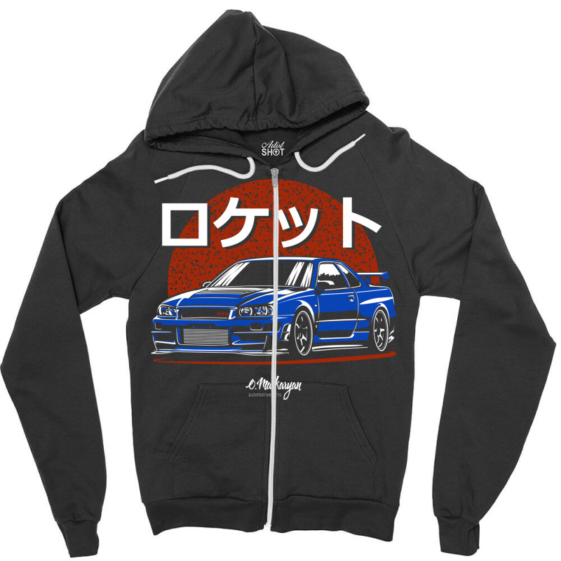 Rocket. Skyline R34 Gtr (blue) Zipper Hoodie by diumadenguba | Artistshot