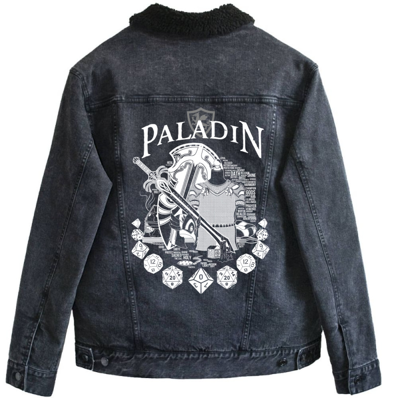 Rpg Class Series Paladin   White Text Unisex Sherpa-Lined Denim Jacket by alhajiyavanic | Artistshot