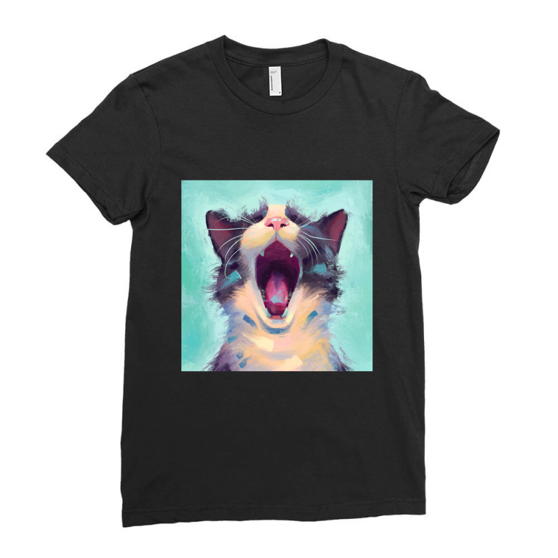 Trending Yawning Cat Ladies Fitted T-Shirt by London Post | Artistshot