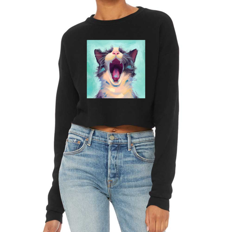 Trending Yawning Cat Cropped Sweater by London Post | Artistshot