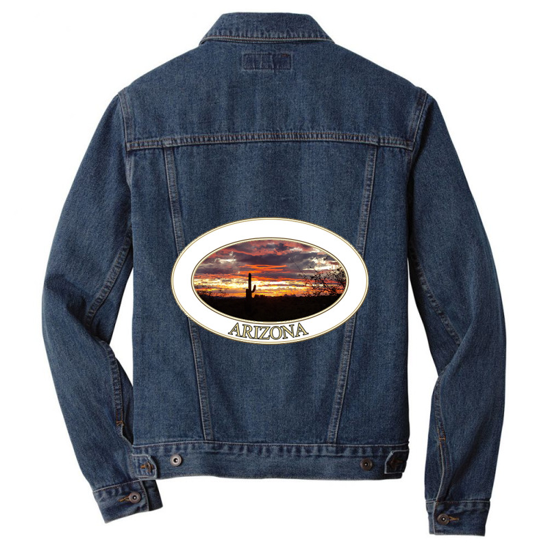 Artistshort Trending Arizona Sunset With Saguaro Cactus Men Denim Jacket by declangreenwood | Artistshot