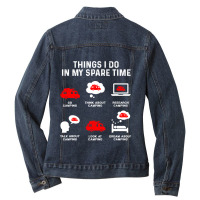 Camping Things I Do In My Free Time Watch Talk Think Camping Camp Ladies Denim Jacket | Artistshot