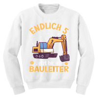 Kids Excavator Five Years  Construction Site  5th Birthday Boy Digger Youth Sweatshirt | Artistshot