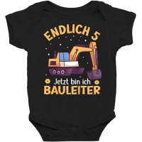 Kids Excavator Five Years  Construction Site  5th Birthday Boy Digger Baby Bodysuit | Artistshot