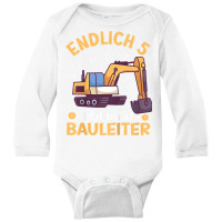 Kids Excavator Five Years  Construction Site  5th Birthday Boy Digger Long Sleeve Baby Bodysuit | Artistshot