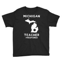 Womens Red For Ed Michigan Teacher Public Education V Neck T Shirt Youth Tee | Artistshot