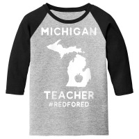 Womens Red For Ed Michigan Teacher Public Education V Neck T Shirt Youth 3/4 Sleeve | Artistshot