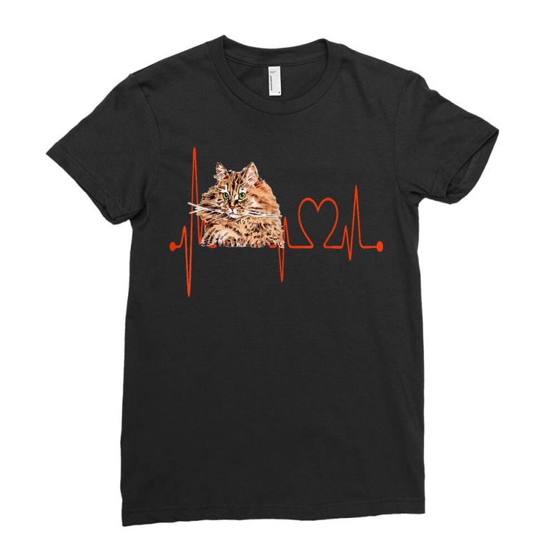 Siberian Forest Cat Heartbeat Ekg Funny Cats & Kitten Lovers T Shirt Ladies Fitted T-Shirt by ald1heberts | Artistshot