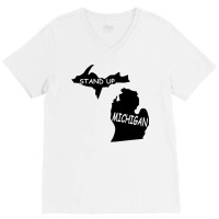 Stand Up Michigan V-neck Tee | Artistshot