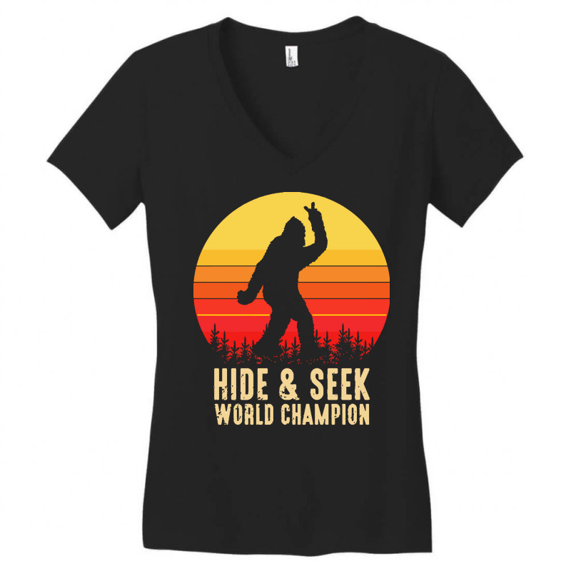 Bigfoot T  Shirt Retro Bigfoot Hide & Seek World Champion 9 Women's V-Neck T-Shirt by batzole315 | Artistshot