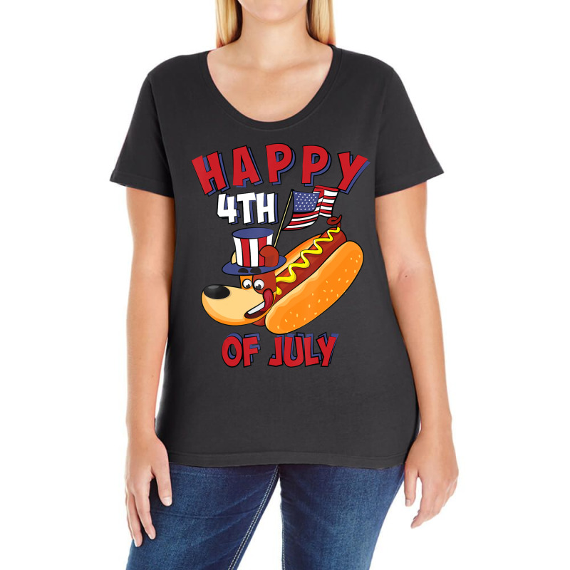 Happy 4th Of July Dachshund Cute Eat Usa Sausage Ladies Curvy T-Shirt by longho | Artistshot