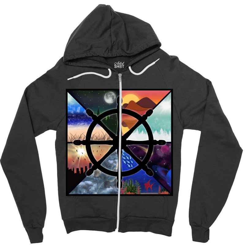 Artistshort Trending Wheel Of Travel Zipper Hoodie by greggjvandervor | Artistshot