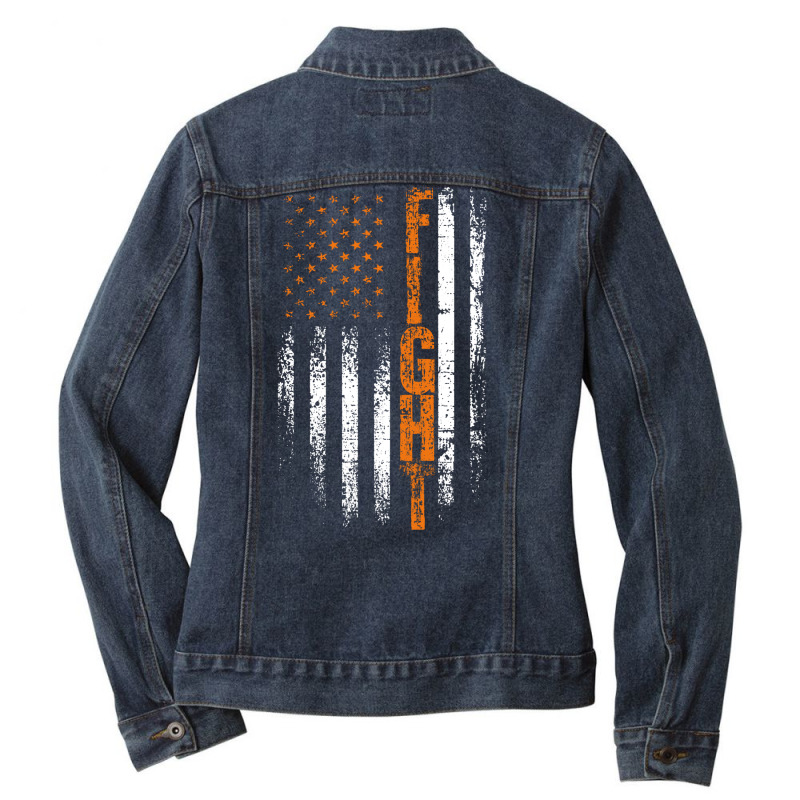 Adhd Awareness Ribbon American Flag In This Family We Fight Together 7 Ladies Denim Jacket by boitonerdnif | Artistshot