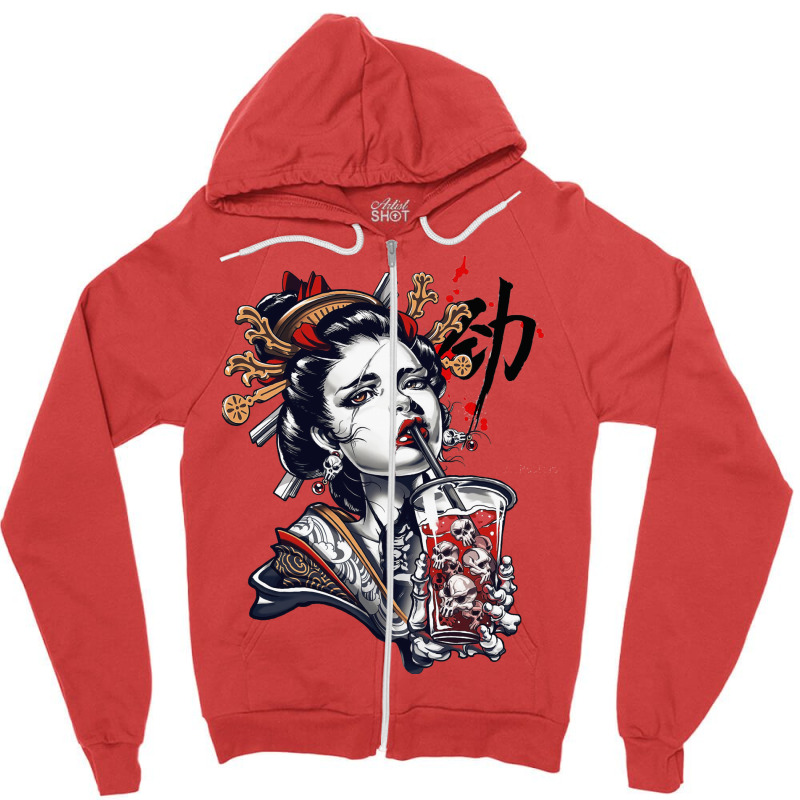 Japanese Geisha Girl Vaporwave Cyberpunk Popart Urban Style 1 Zipper Hoodie | Artistshot