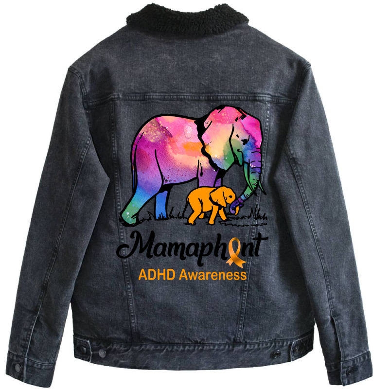 Mama Elephant Mamaphant Adhd Awareness Hippie Unisex Sherpa-Lined Denim Jacket by valkdiartel | Artistshot