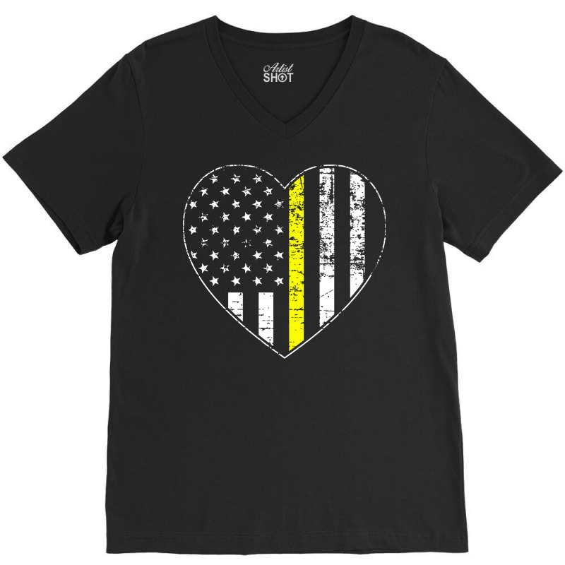 Thin Gold Line Distressed American Flag Heart Red V-neck Tee | Artistshot