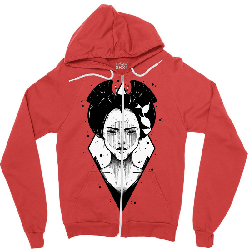 Japanese Geisha Samurai Black And White Zipper Hoodie | Artistshot