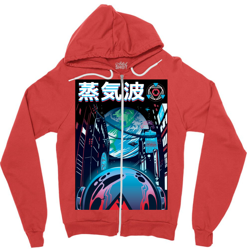 Vaporwave Neon Japanese City Night Spaceman Zipper Hoodie | Artistshot