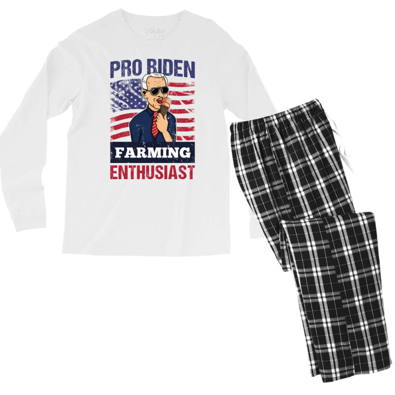 Pro Biden Farming Enthusiast Usa Flag Gift Cool Men's Long Sleeve Pajama Set | Artistshot