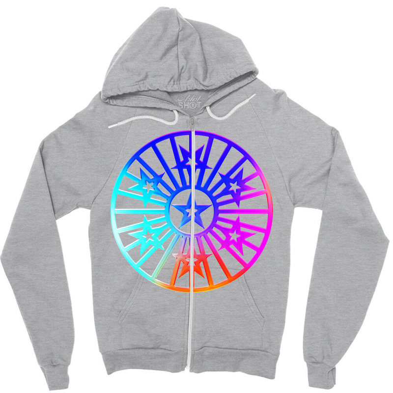 Neon Geometric Glyph Mandala Sigil Rune Sign Seal Cool Blue And Violet Zipper Hoodie | Artistshot