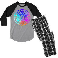 Neon Geometric Glyph Mandala Sigil Rune Sign Seal Cool Blue And Violet Men's 3/4 Sleeve Pajama Set | Artistshot