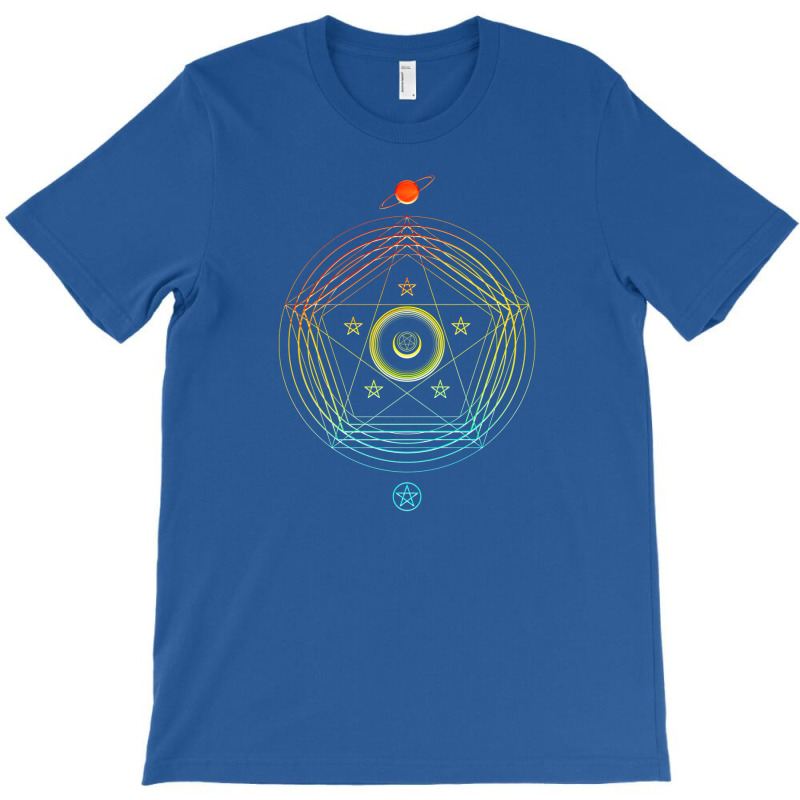 Neon Geometric Glyph Mandala Sigil Rune Sign Seal Cyan Red And Yellow T-shirt | Artistshot