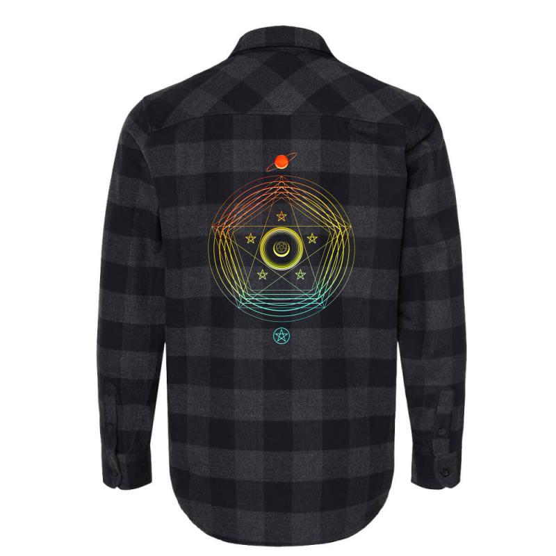 Neon Geometric Glyph Mandala Sigil Rune Sign Seal Cyan Red And Yellow Flannel Shirt | Artistshot