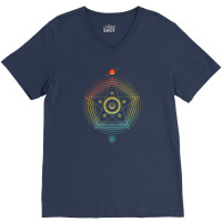 Neon Geometric Glyph Mandala Sigil Rune Sign Seal Cyan Red And Yellow V-neck Tee | Artistshot