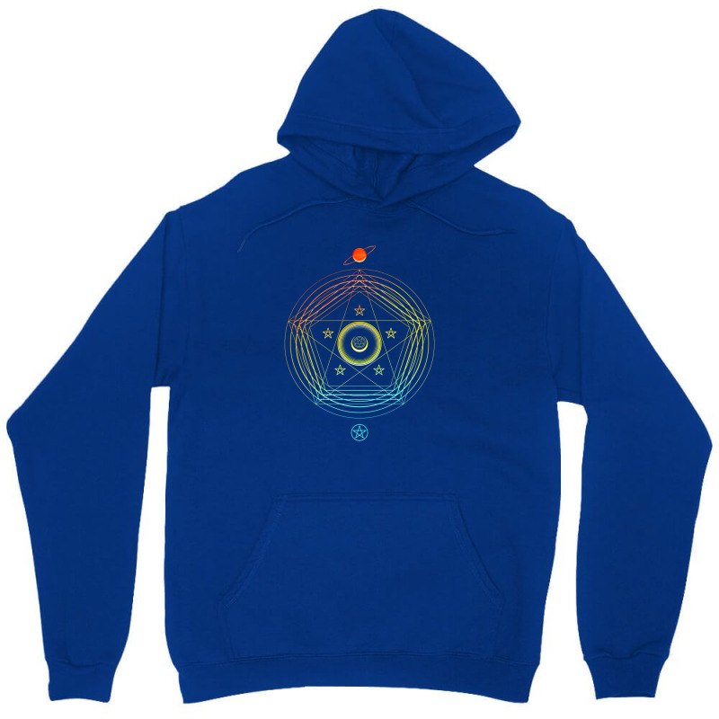 Neon Geometric Glyph Mandala Sigil Rune Sign Seal Cyan Red And Yellow Unisex Hoodie | Artistshot