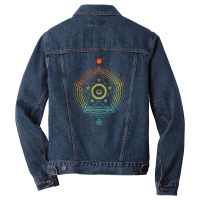 Neon Geometric Glyph Mandala Sigil Rune Sign Seal Cyan Red And Yellow Men Denim Jacket | Artistshot