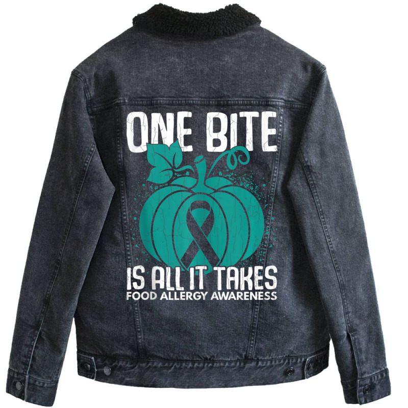 One Bite Is All It Takes Food Allergy Awareness Unisex Sherpa-Lined Denim Jacket by thanhtran | Artistshot