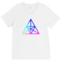 Neon Geometric Glyph Mandala Sigil Rune Sign Seal Cool Blue And Violet V-neck Tee | Artistshot