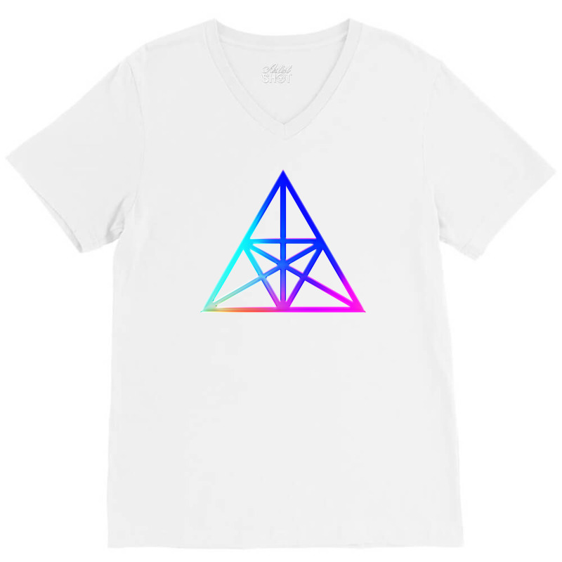 Neon Geometric Glyph Mandala Sigil Rune Sign Seal Cool Blue And Violet V-Neck Tee by meaneyantichy | Artistshot