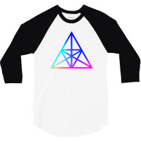 Neon Geometric Glyph Mandala Sigil Rune Sign Seal Cool Blue And Violet 3/4 Sleeve Shirt | Artistshot