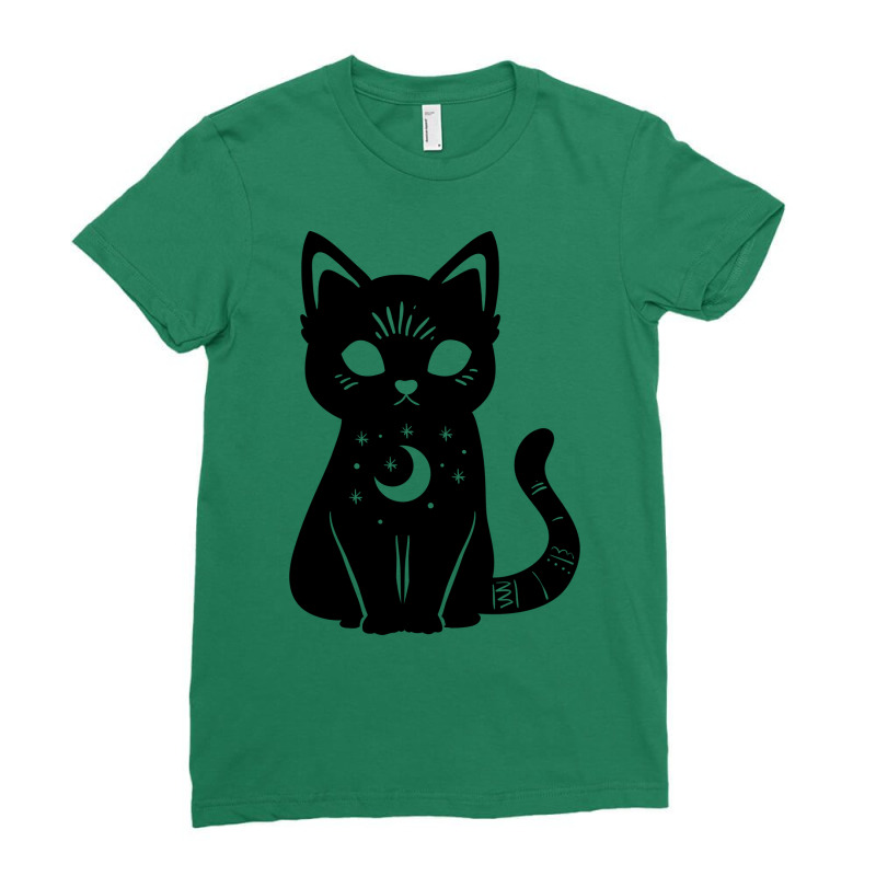 Magical Celestial Witch Cat Red Ladies Fitted T-Shirt by gufronmouih8 | Artistshot