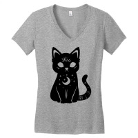 Magical Celestial Witch Cat Red Women's V-neck T-shirt | Artistshot