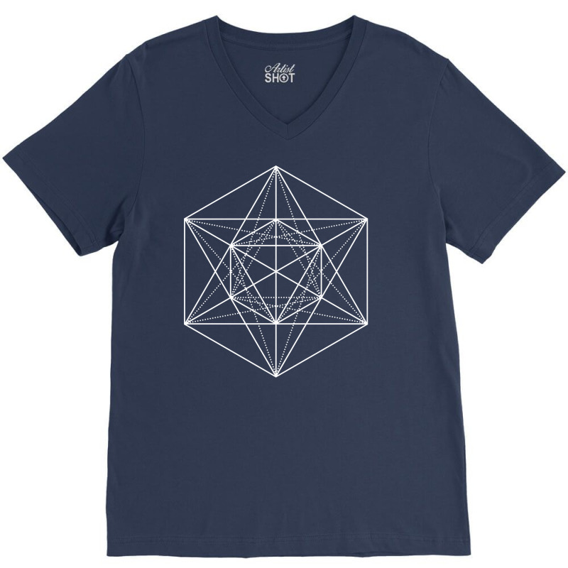 White Minimalist Geometric Glyph Mandala Sigil Rune Boy Stars V-Neck Tee by meaneyantichy | Artistshot