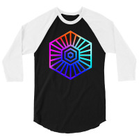 Neon Geometric Glyph Mandala Sigil Rune Sign Seal Cool Blue And Violet 3/4 Sleeve Shirt | Artistshot