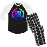 Neon Geometric Glyph Mandala Sigil Rune Sign Seal Cool Blue And Violet Men's 3/4 Sleeve Pajama Set | Artistshot